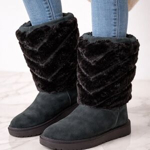 UGG Australia Classic Short Boots Black Suede Fur Lined Women’s Size 9